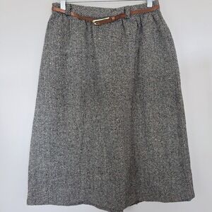 Vtg Adam Yves Women Skirt Sz 13-14 Button Zip Belt Black White Pockets Slit.D194